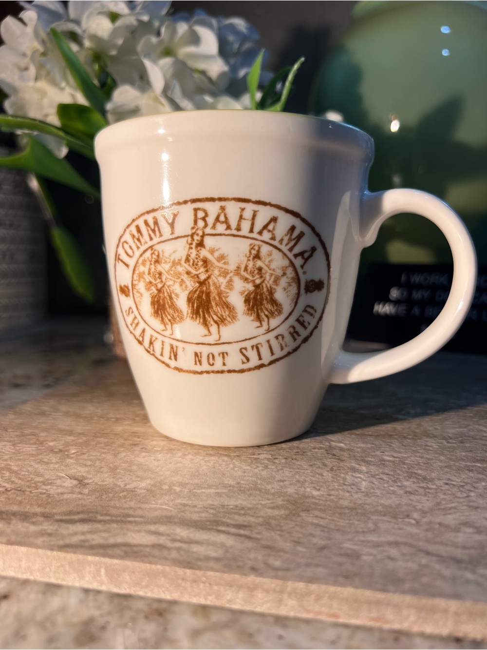 Tommy Bahama White Ceramic Mug with Brown Hula Logo